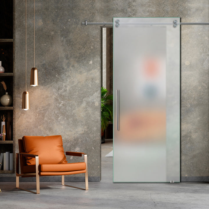 SLIDING GLASS BARN DOOR WITH FROSTED DESIGNS V2000 SGF1 - 0676 - DoorDiscounter
