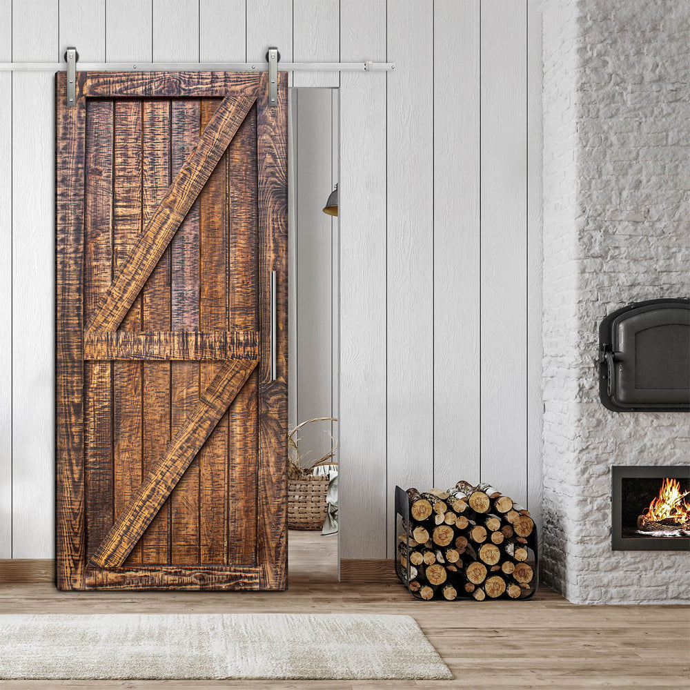 Rustic Ranch  Barn Door with Saw Pattern RBDS - 1057 - DoorDiscounter