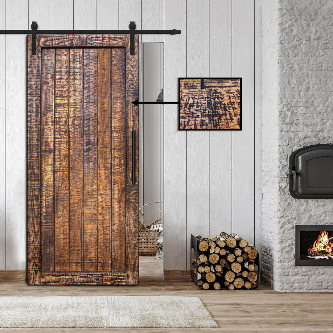 Rustic Ranch  Barn Door with Saw Pattern RBDS - 0626 - DoorDiscounter