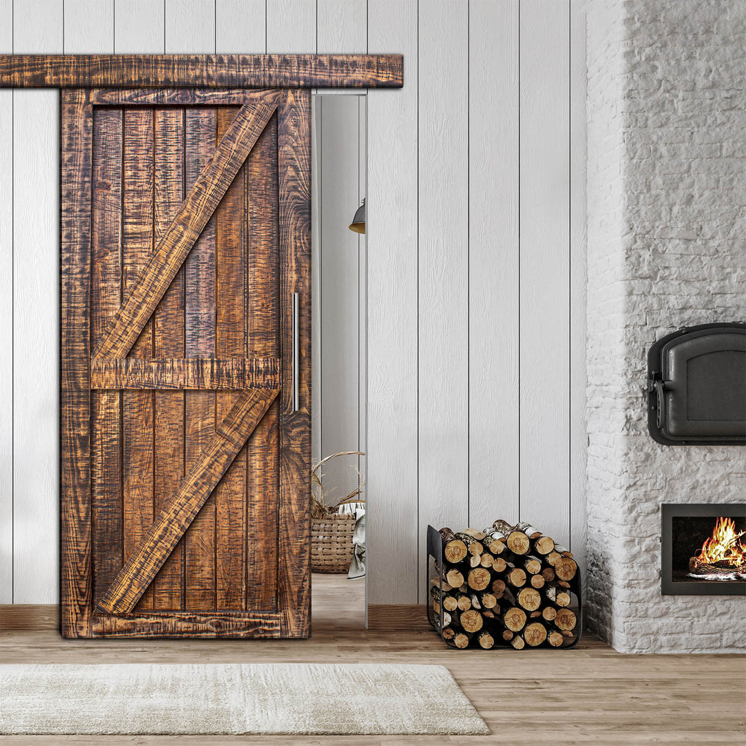 Rustic Ranch  Barn Door with Saw Pattern RBDS - 1057 - DoorDiscounter