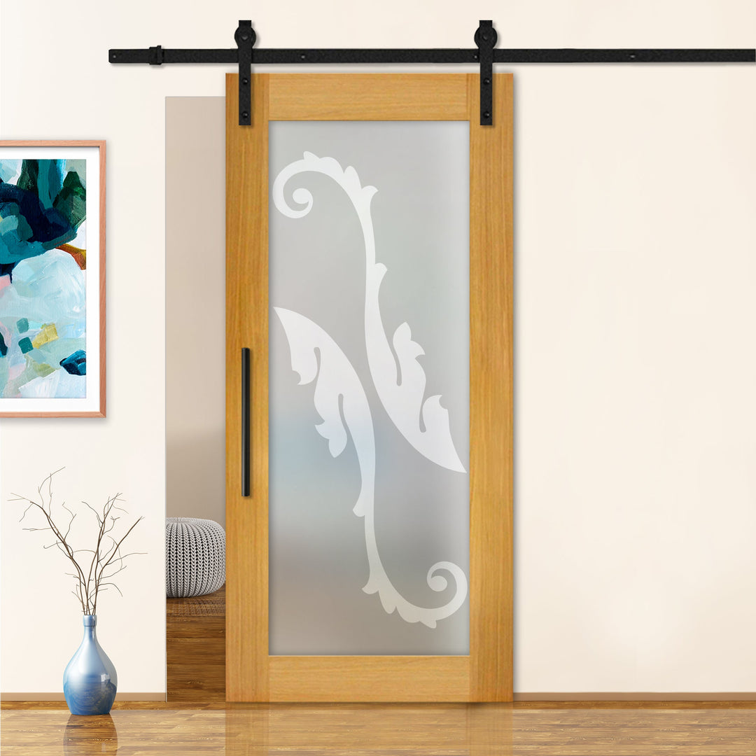 Sliding Barn Door with Frosted Design SBDF - 2341 - DoorDiscounter