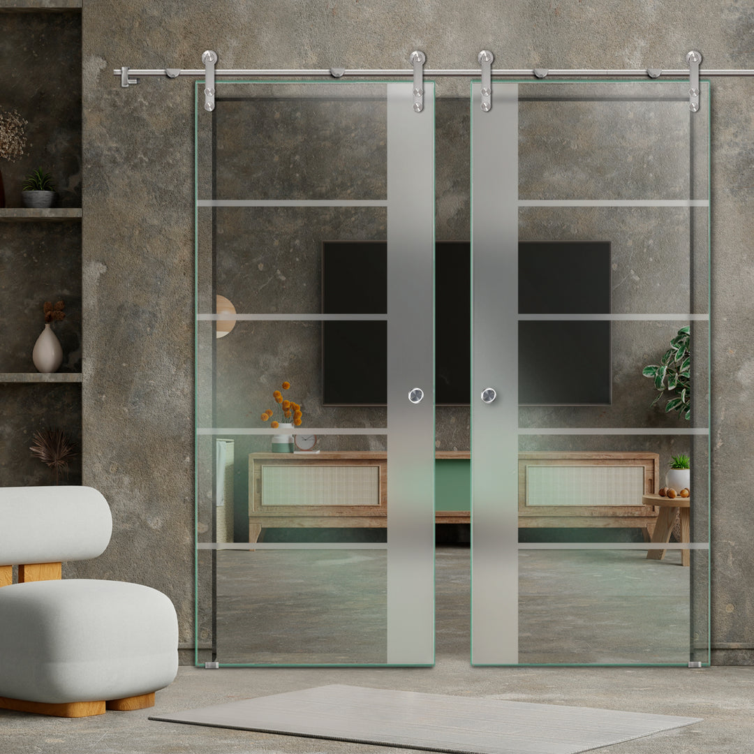 DOUBLE GLASS SLIDING BARN DOOR WITH DESIGN V1000 DSBD - 3224 - DoorDiscounter