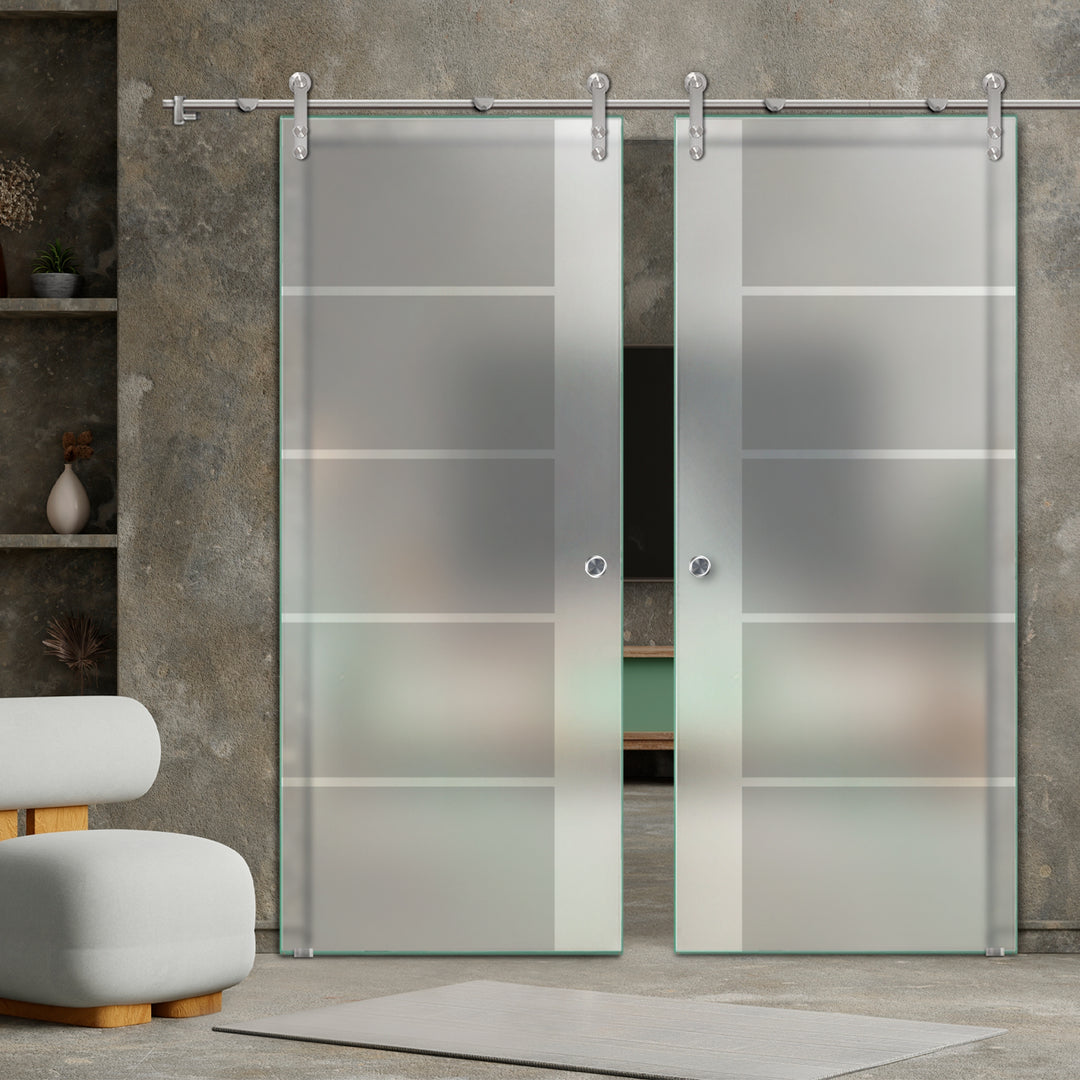 DOUBLE GLASS SLIDING BARN DOOR WITH DESIGN V1000 DSBD - 3224 - DoorDiscounter