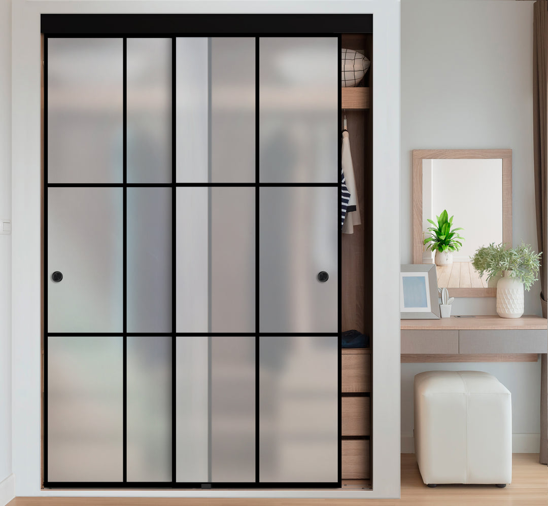 INDUSTRIAL STYLE FRAMELESS CLOSET SLIDING GLASS DOORS IFGD - 3025 - DoorDiscounter