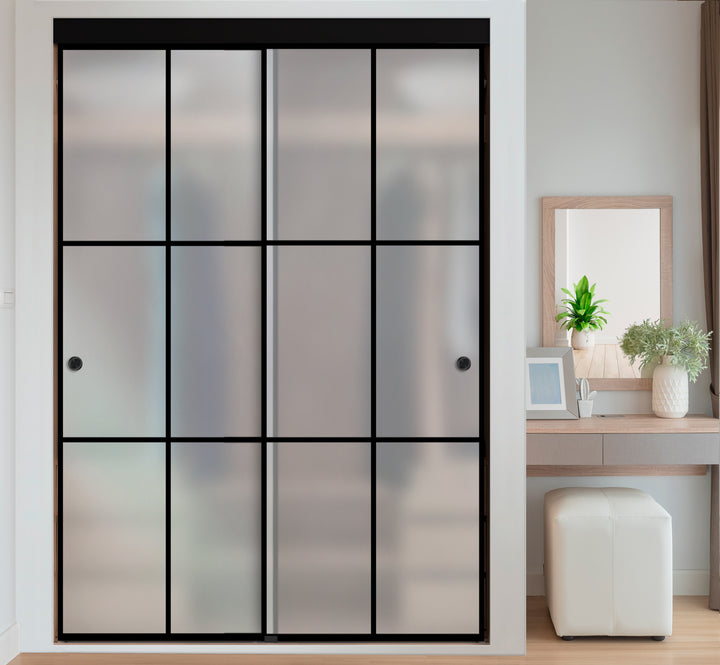 INDUSTRIAL STYLE FRAMELESS CLOSET SLIDING GLASS DOORS IFGD - 3025 - DoorDiscounter