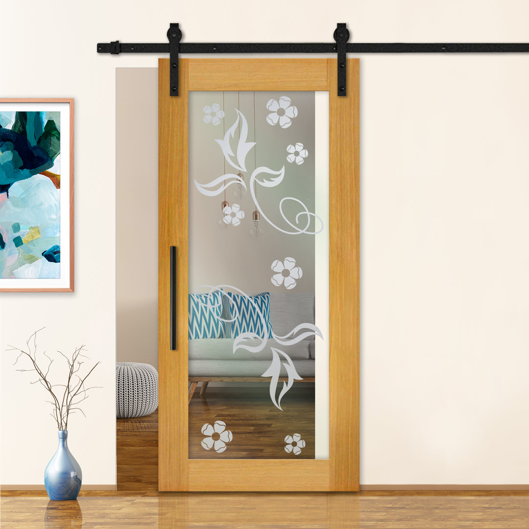 Sliding Barn Door with Frosted Design SBDF - 3262 - DoorDiscounter