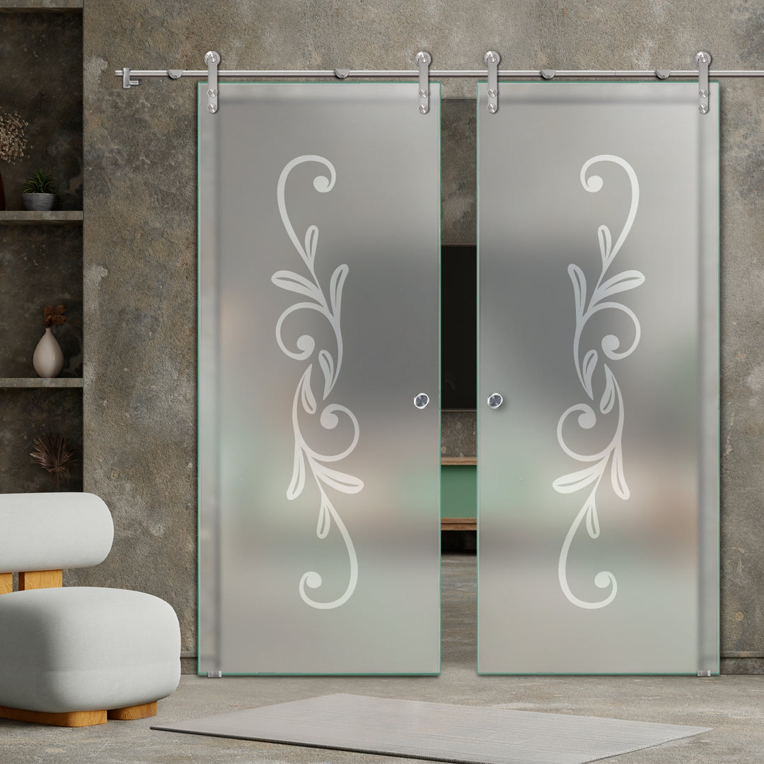 DOUBLE GLASS SLIDING BARN DOOR WITH DESIGN V1000 DSBD - 1682 - DoorDiscounter