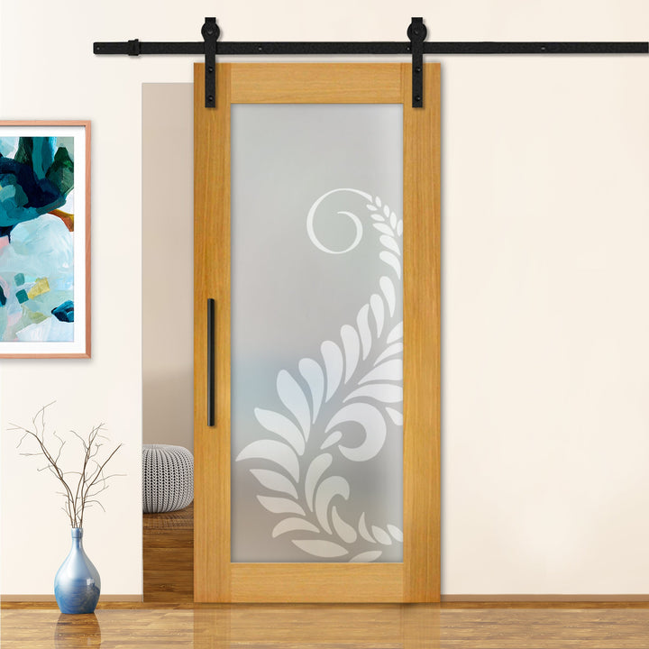 Sliding Barn Door with Frosted Design SBDF - 2364 - DoorDiscounter