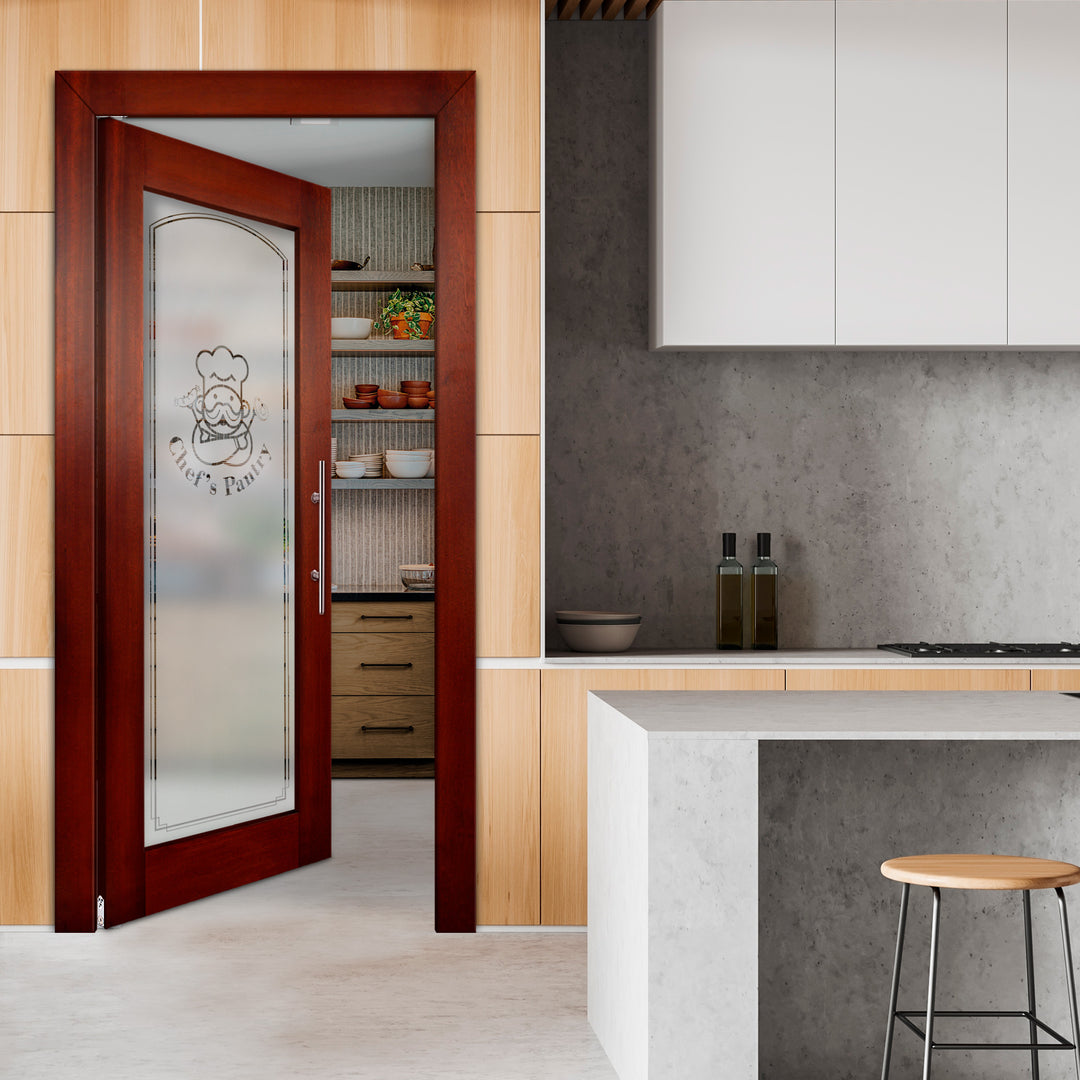 Self Closing Pivot Wooden Glass Door with Pantry Design Pwgd - 0449