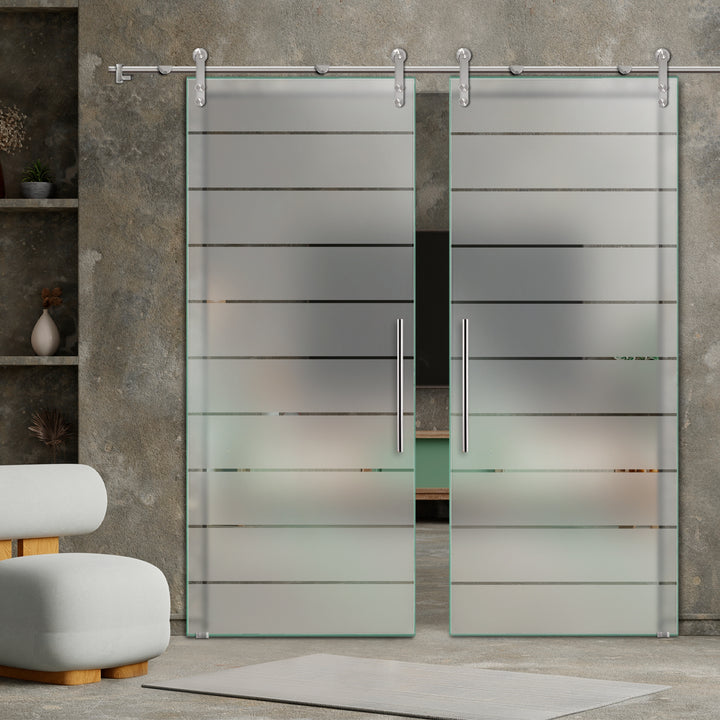 DOUBLE GLASS SLIDING BARN DOOR WITH DESIGN V1000 DSBD - 3220 - DoorDiscounter