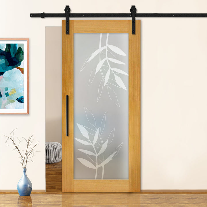 Sliding Barn Door with Frosted Design SBDF - 2371 - DoorDiscounter