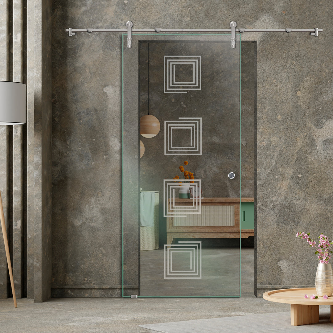 GLASS SLIDING BARN DOOR WITH DESIGN V1000 GSBD - 3151 - DoorDiscounter