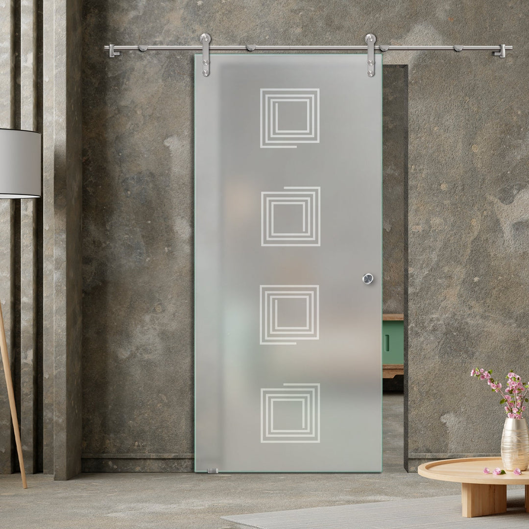 GLASS SLIDING BARN DOOR WITH DESIGN V1000 GSBD - 3151 - DoorDiscounter