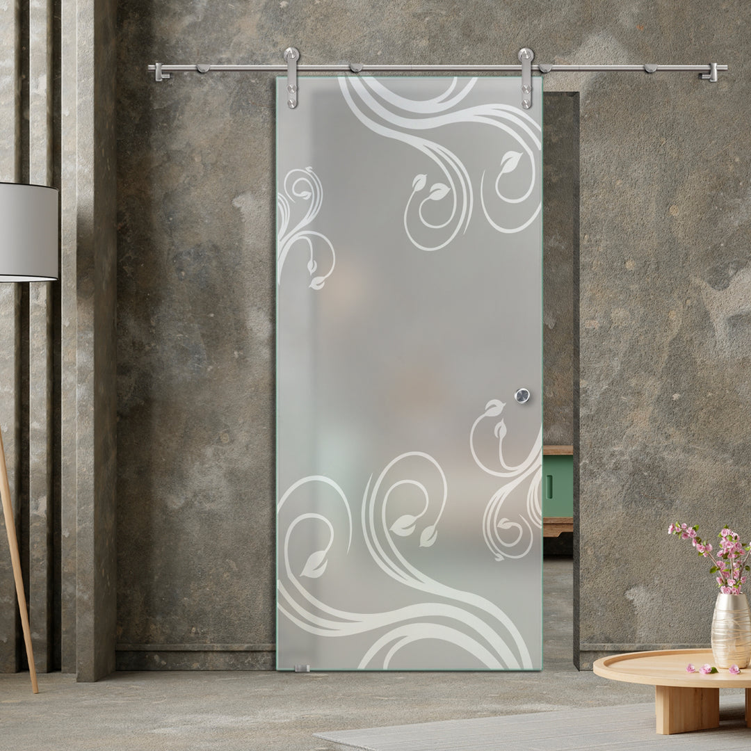 GLASS SLIDING BARN DOOR WITH DESIGN V1000 GSBD - 1431 - DoorDiscounter