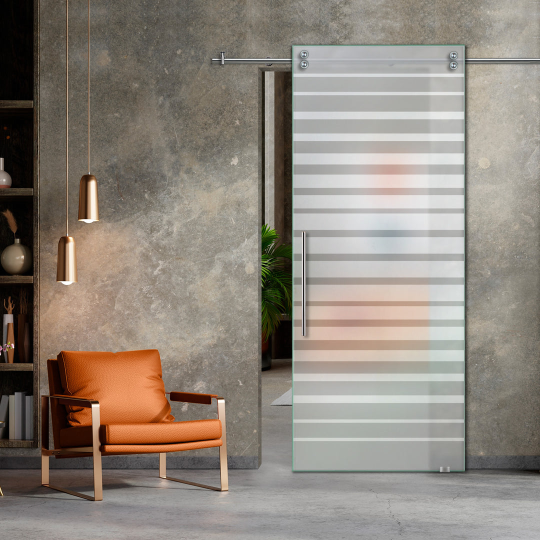 SLIDING GLASS BARN DOOR WITH FROSTED DESIGNS V2000 SGF1 - 0633 - DoorDiscounter