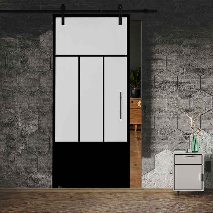 Frameless Industrial Glass Style Sliding Barn Door FIB1 -0359 - DoorDiscounter