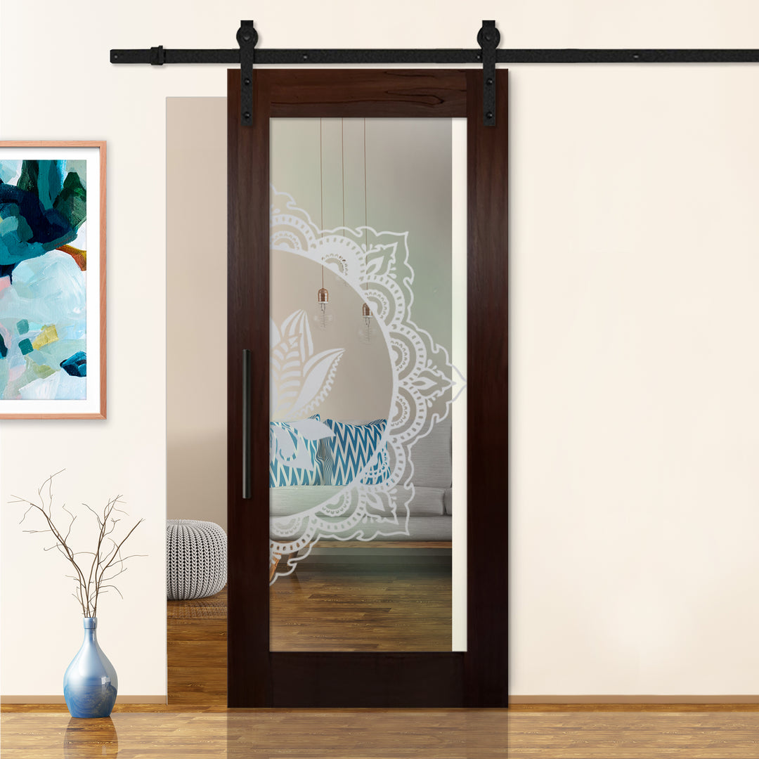 Sliding Barn Door with Frosted Design SBDF - 2395 - DoorDiscounter