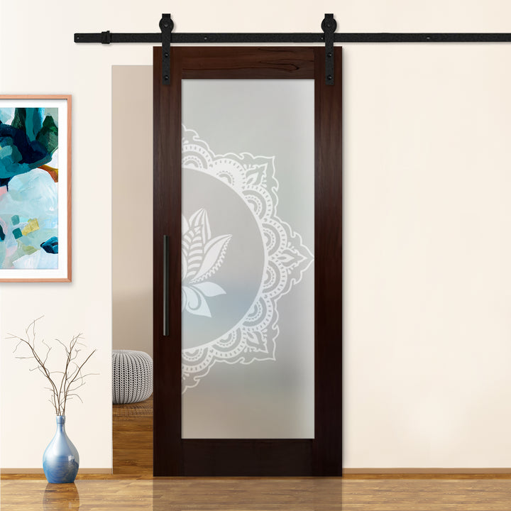 Sliding Barn Door with Frosted Design SBDF - 2395 - DoorDiscounter