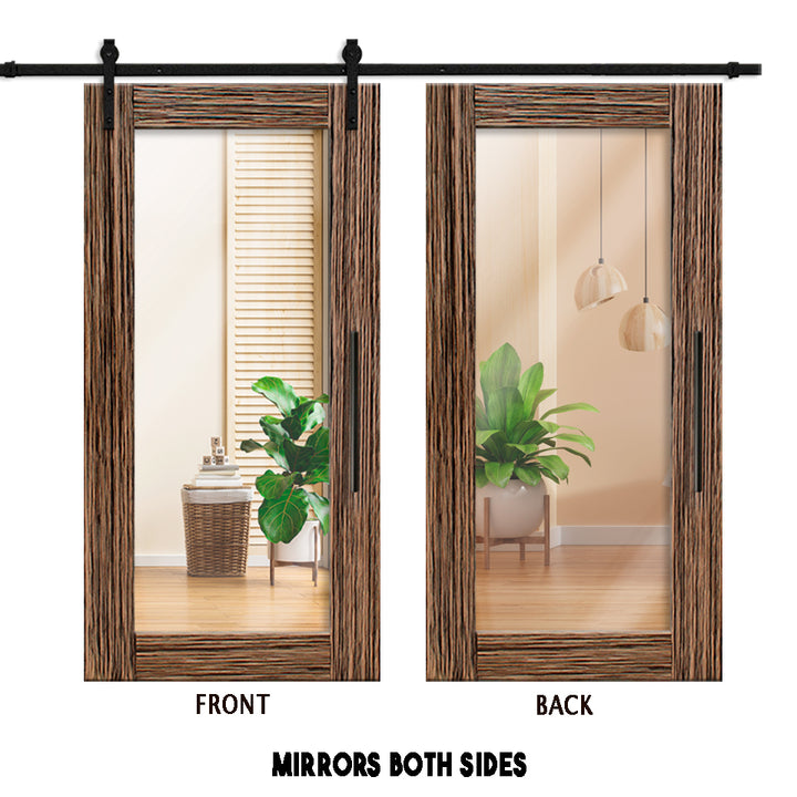 MIRROR SLIDING BARN DOOR WITH MIRROR PANEL MSFP - 3260 - DoorDiscounter