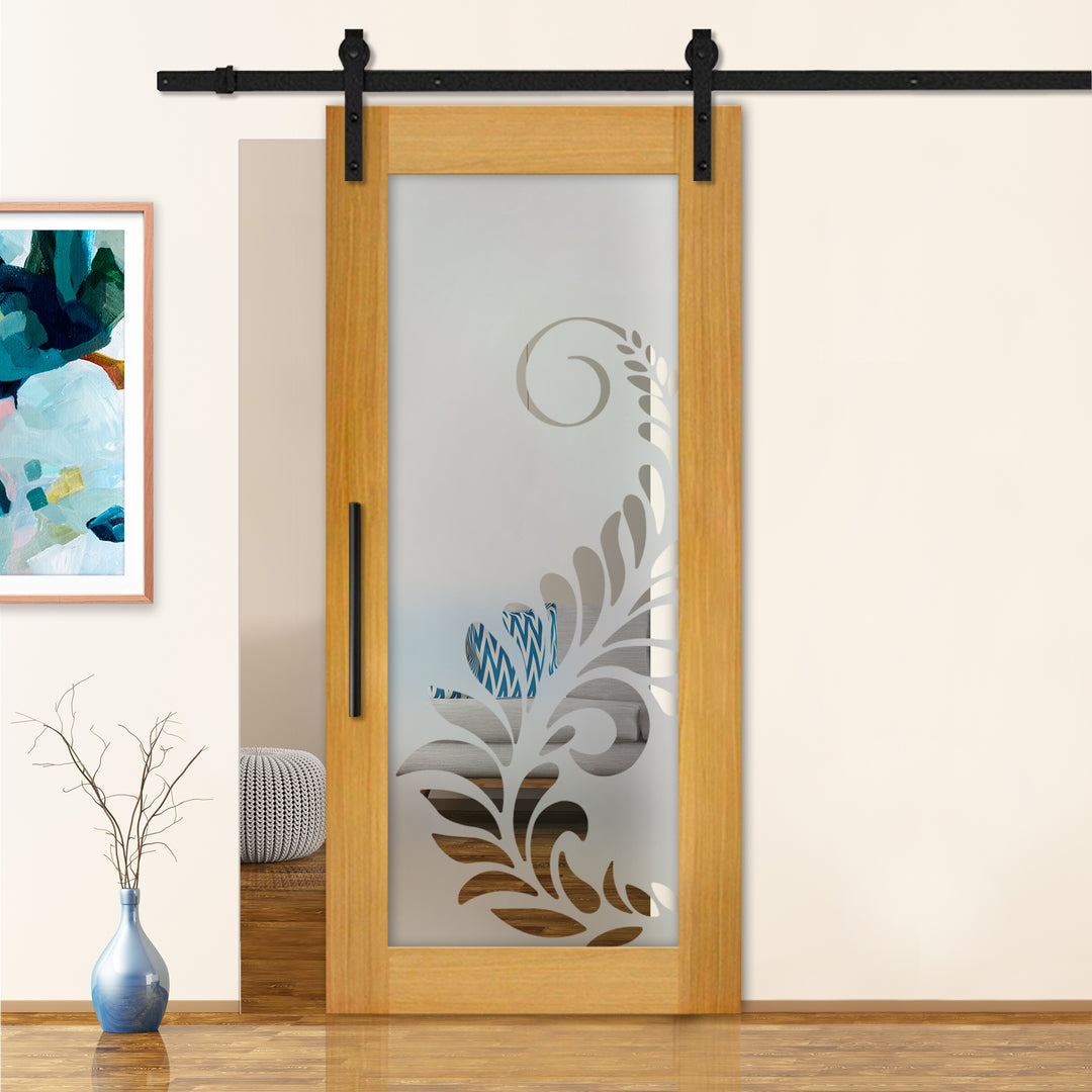 Sliding Barn Door with Frosted Design SBDF - 2364 - DoorDiscounter