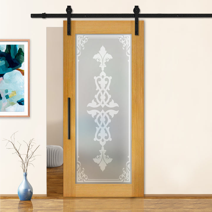 Sliding Barn Door with Frosted Design SBDF - 2380 - DoorDiscounter