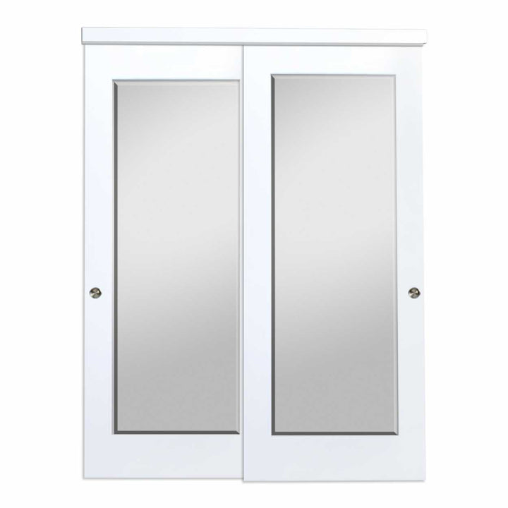 White Mirror Bypass Closet Door with Mirror Panel PLBM - 1045 - DoorDiscounter