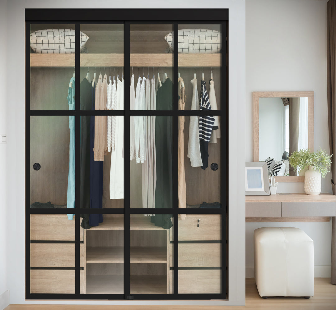 INDUSTRIAL STYLE FRAMELESS CLOSET SLIDING GLASS DOORS IFGD - 3025 - DoorDiscounter