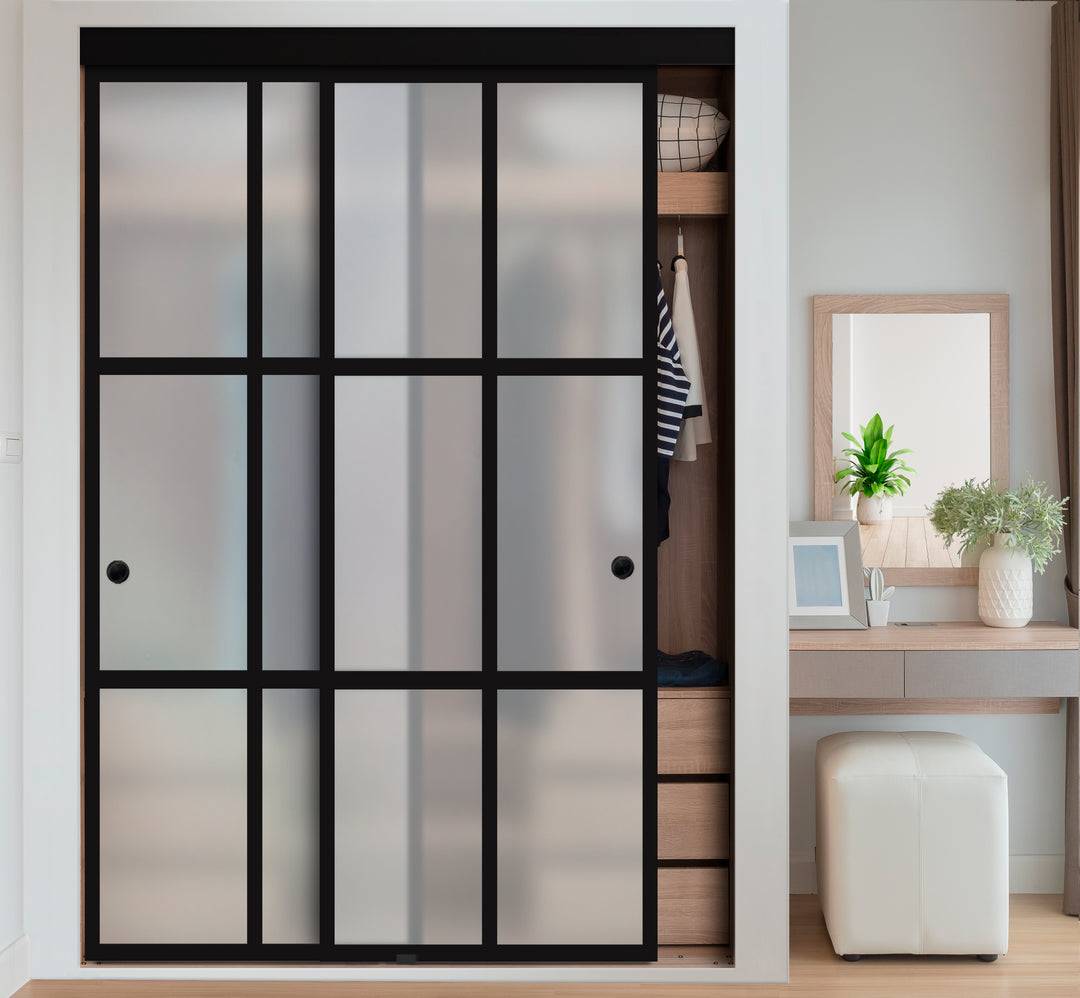 INDUSTRIAL STYLE FRAMELESS CLOSET SLIDING GLASS DOORS IFGD - 3025 - DoorDiscounter