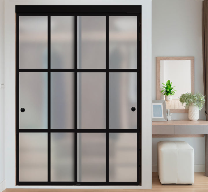 INDUSTRIAL STYLE FRAMELESS CLOSET SLIDING GLASS DOORS IFGD - 3025 - DoorDiscounter